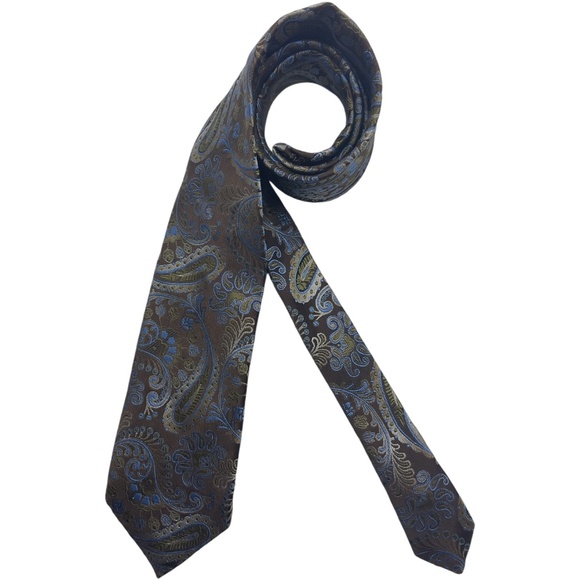 ZANETTI Brown Paisley Silk LUXURY Tie ITALY - Picture 1 of 4
